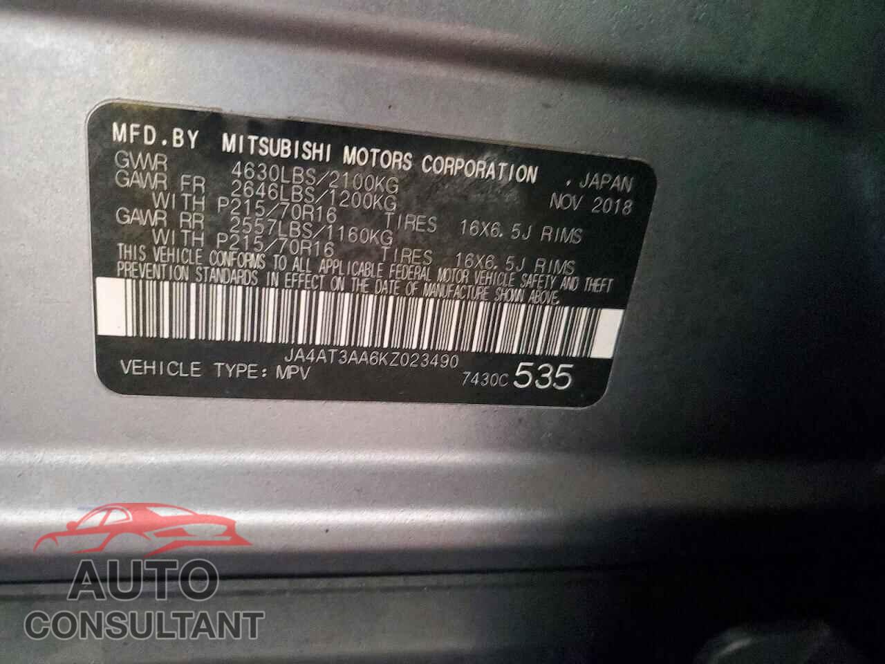 MITSUBISHI ECLIPSE 2019 - JA4AT3AA6KZ023490