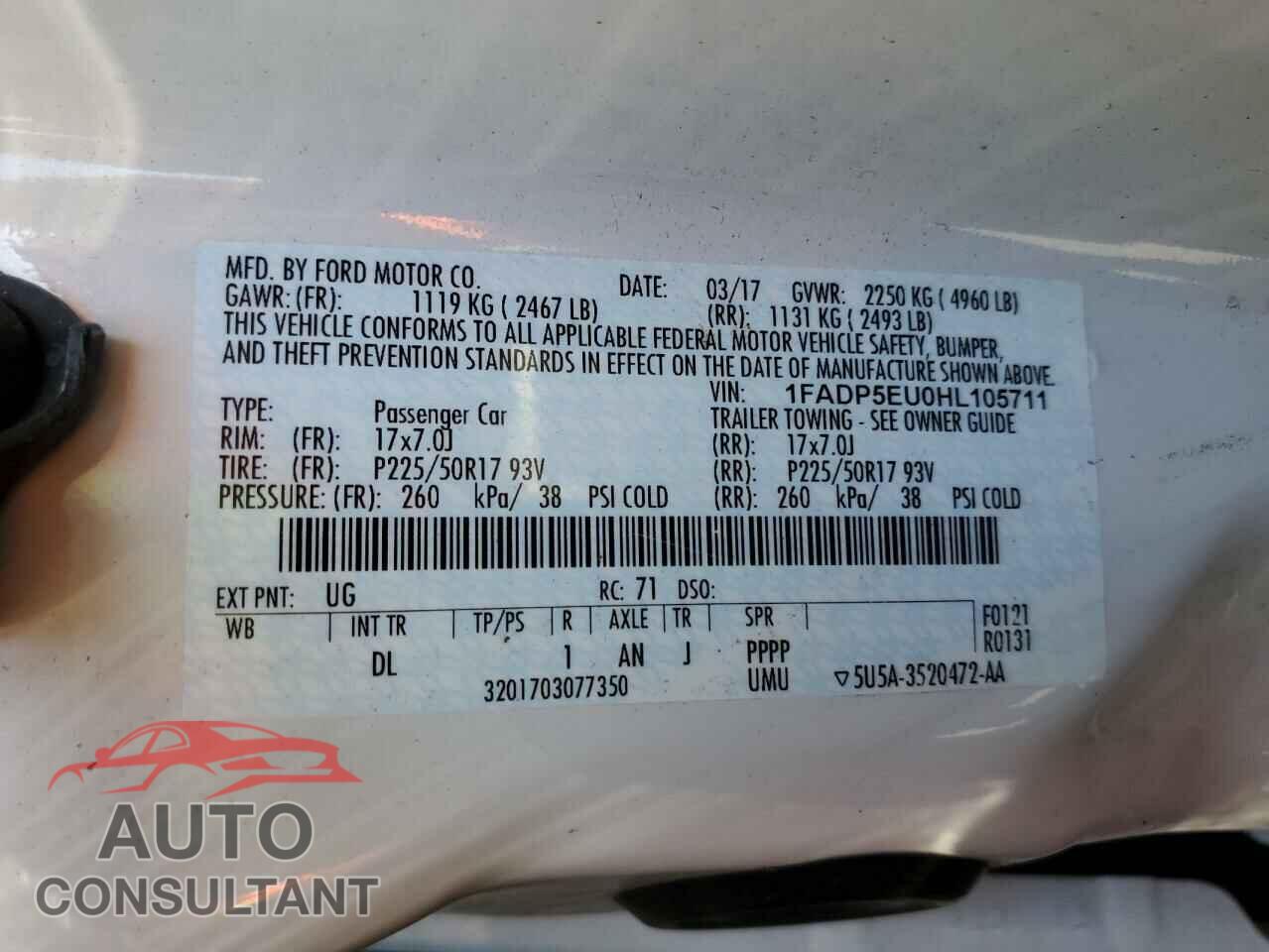 FORD CMAX 2017 - 1FADP5EU0HL105711