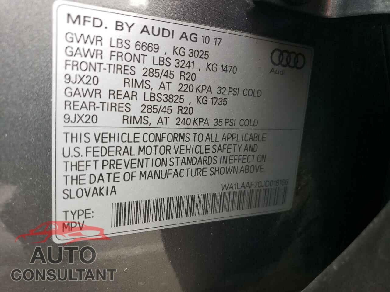 AUDI Q7 2018 - WA1LAAF70JD018166