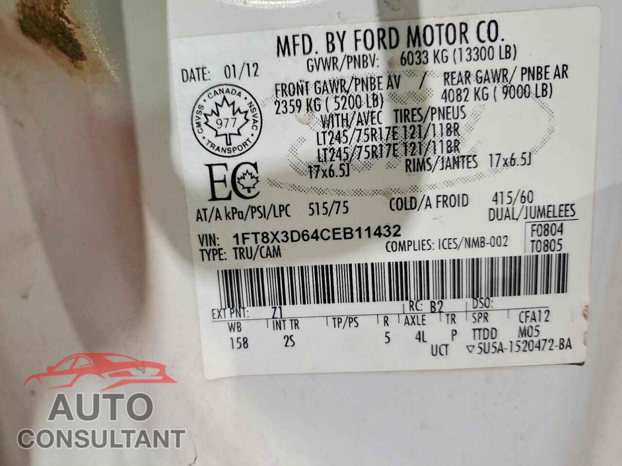 FORD F350 2012 - 1FT8X3D64CEB11432