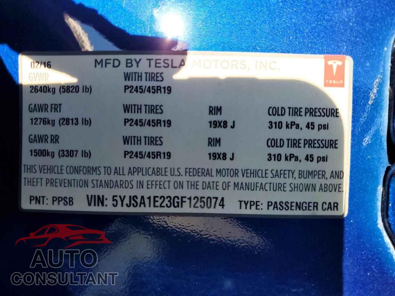 TESLA MODEL S 2016 - 5YJSA1E23GF125074