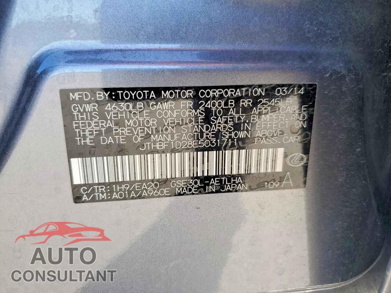 LEXUS IS 2014 - JTHBF1D28E5031711