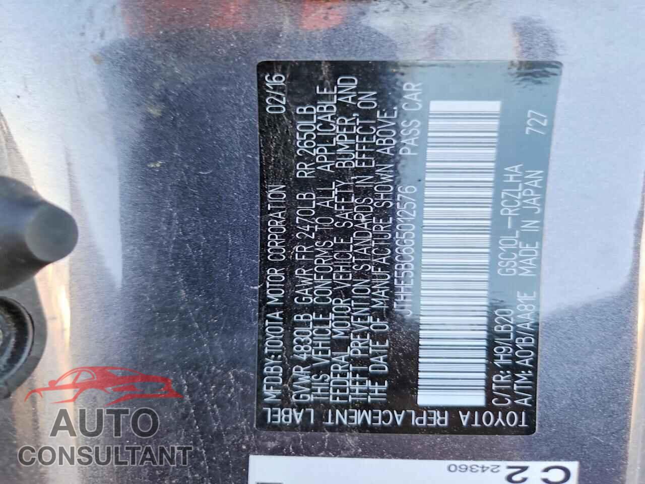 LEXUS RC350 2016 - JTHHE5BC6G5012576