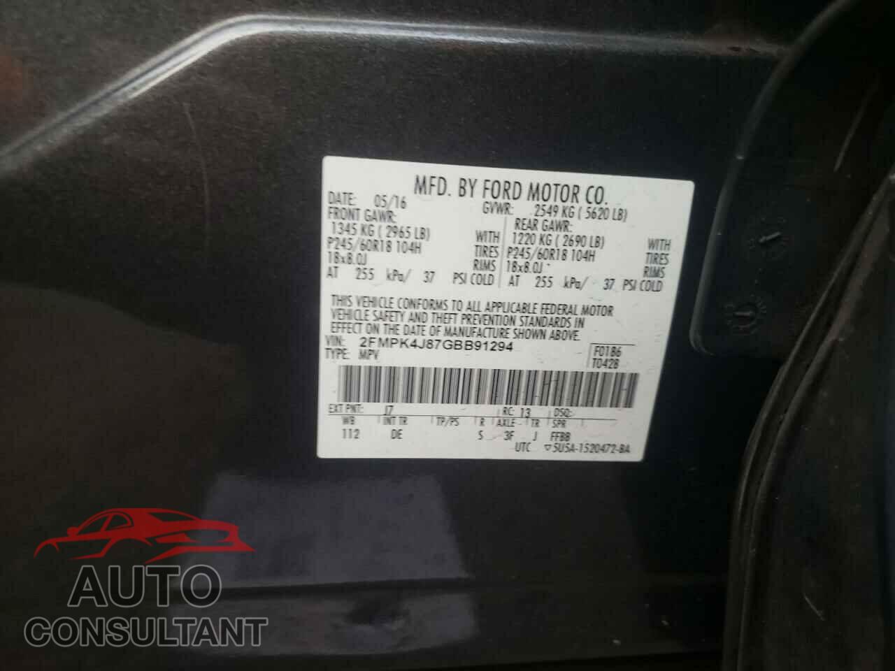 FORD EDGE 2016 - 2FMPK4J87GBB91294