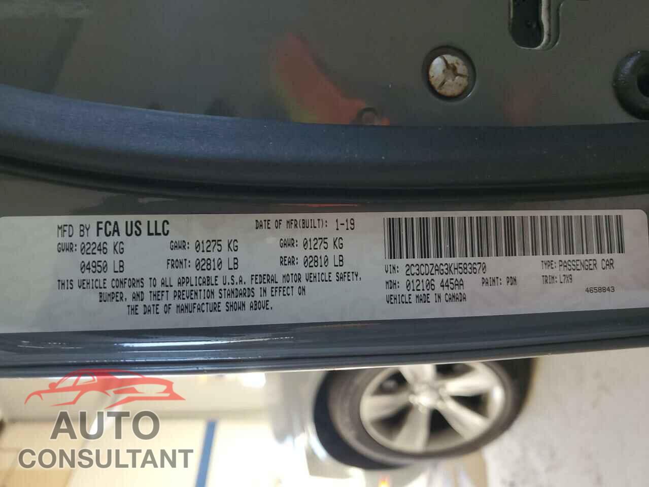 DODGE CHALLENGER 2019 - 2C3CDZAG3KH583670