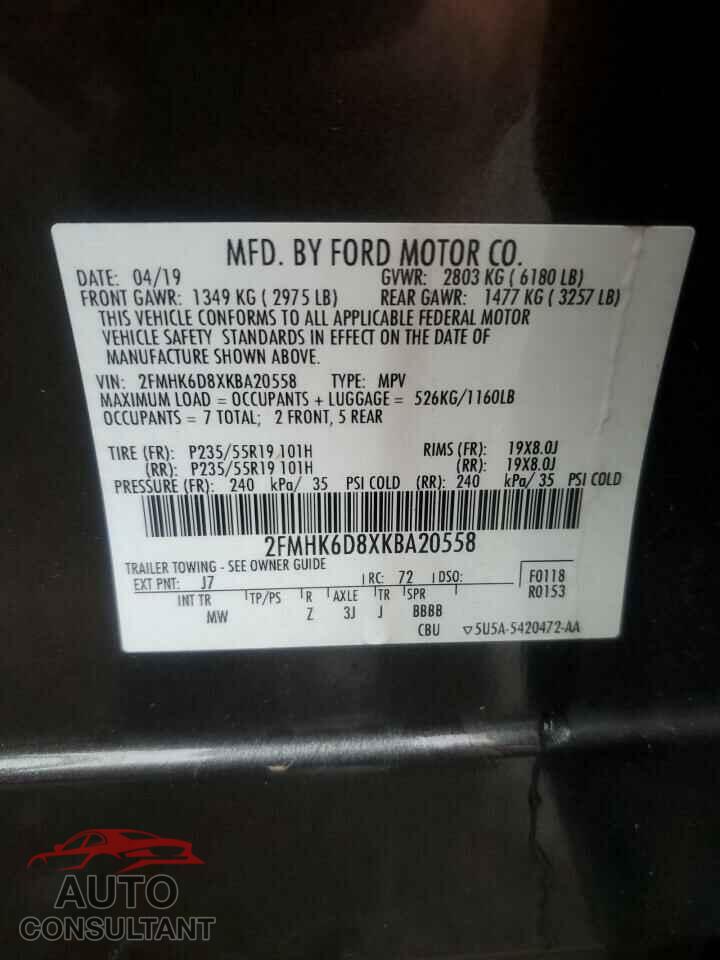 FORD FLEX 2019 - 2FMHK6D8XKBA20558