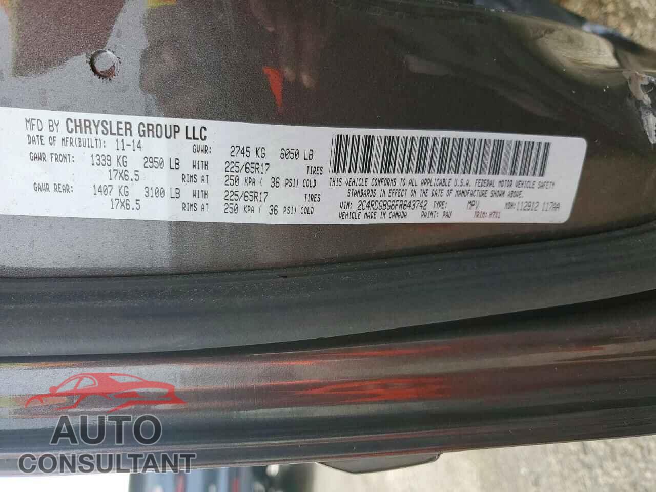 DODGE CARAVAN 2015 - 2C4RDGBG6FR643742