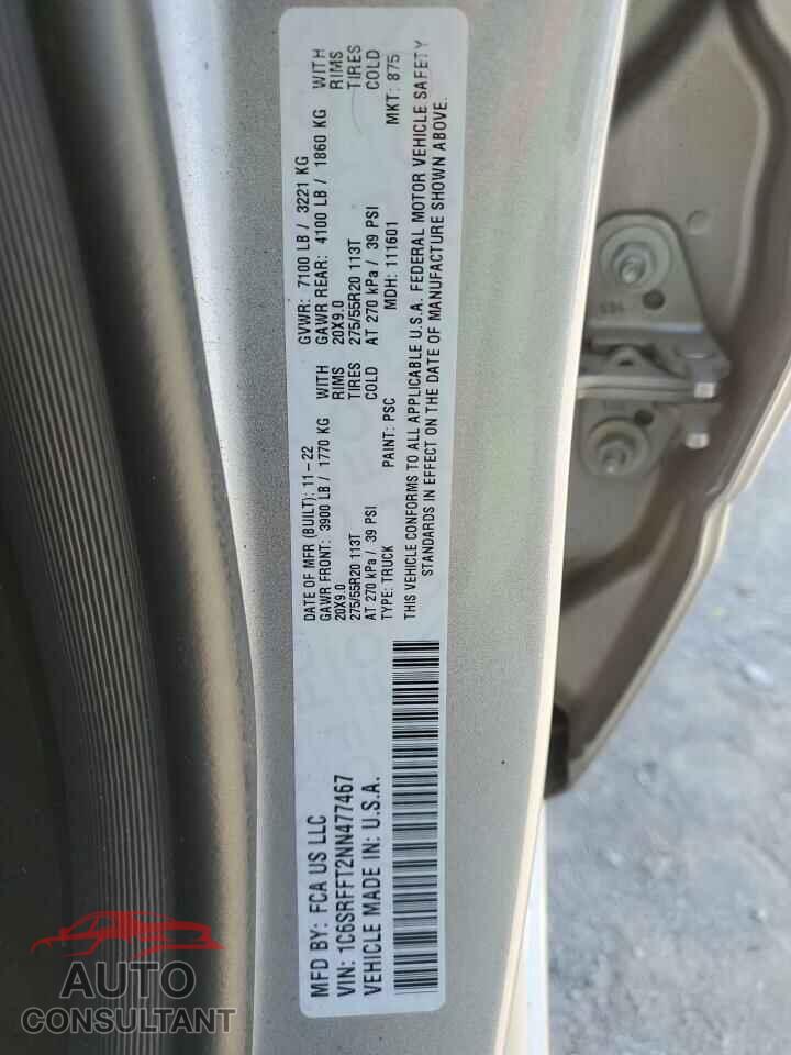 DODGE RAM 1500 2022 - 1C6SRFFT2NN477467