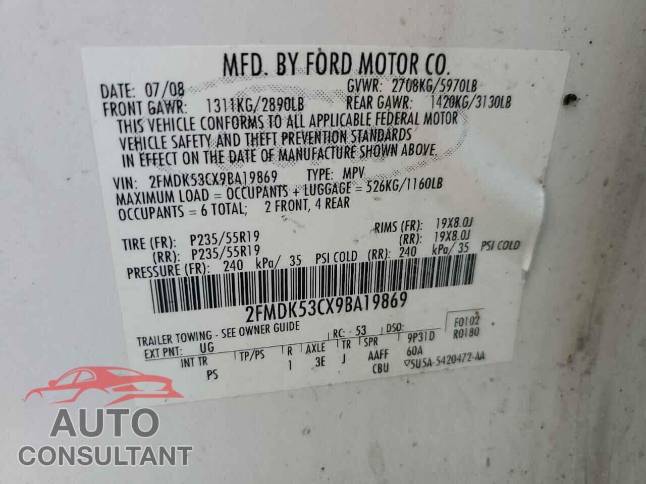FORD FLEX 2009 - 2FMDK53CX9BA19869