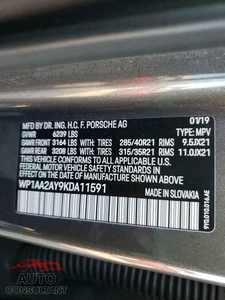 PORSCHE CAYENNE 2019 - WP1AA2AY9KDA11591