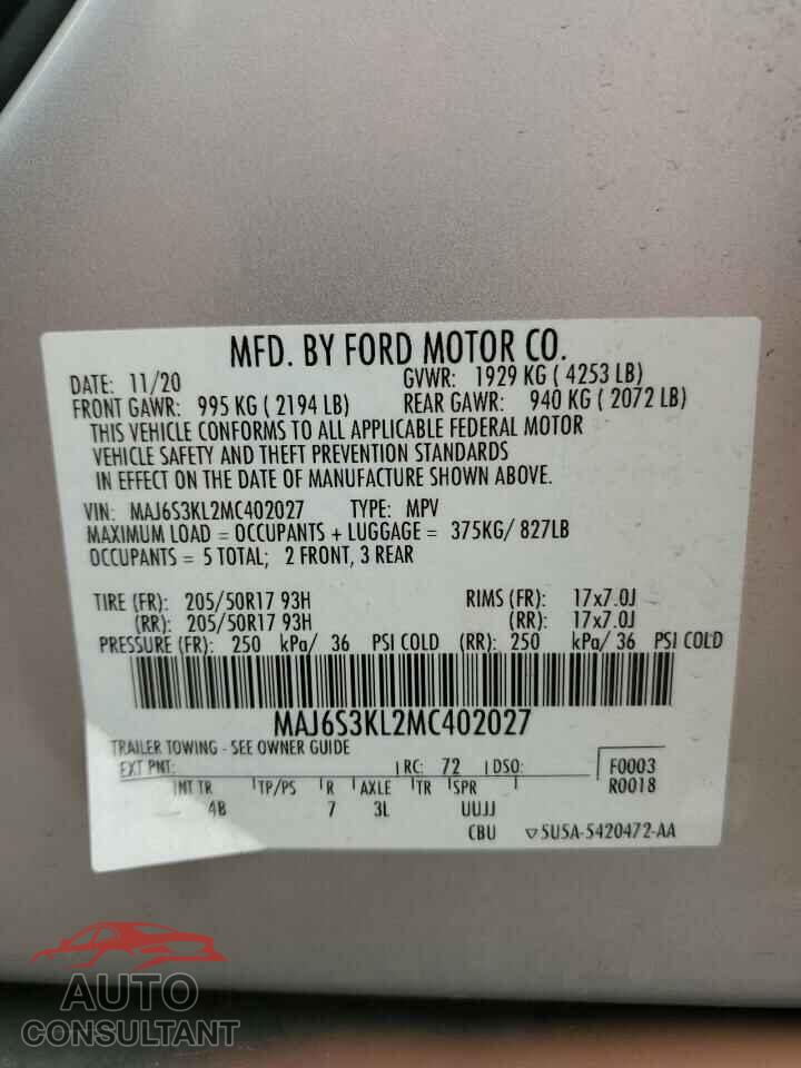 FORD ECOSPORT 2021 - MAJ6S3KL2MC402027