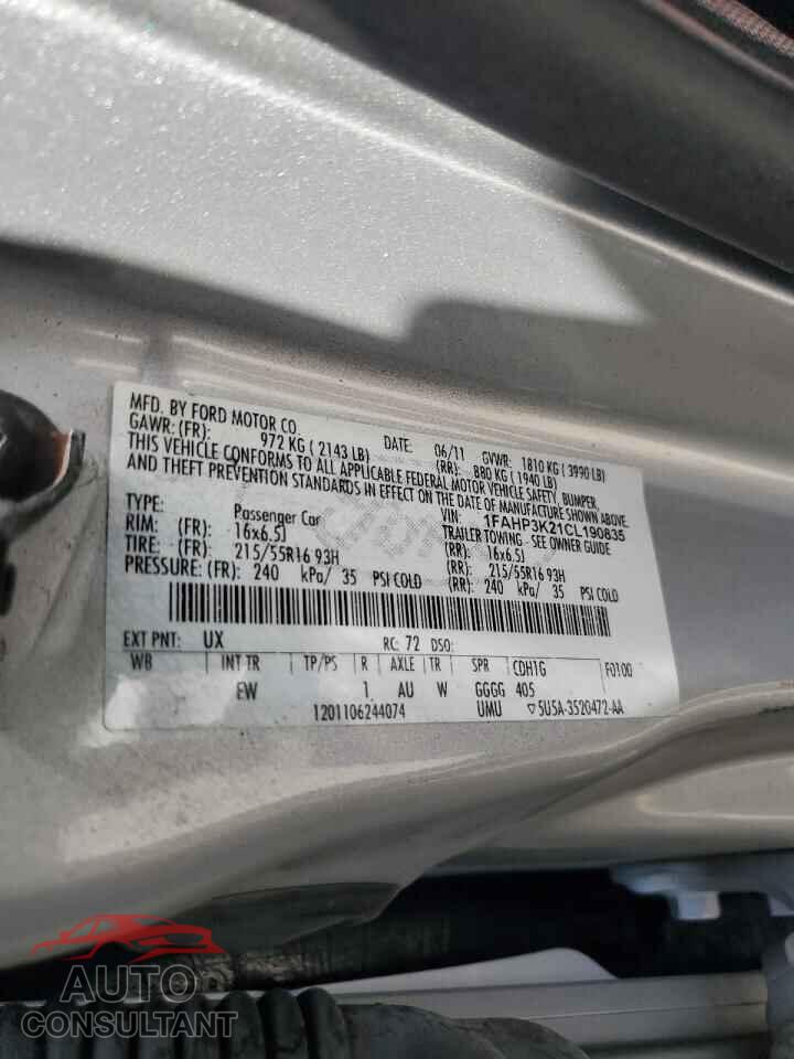 FORD FOCUS 2012 - 1FAHP3K21CL190835