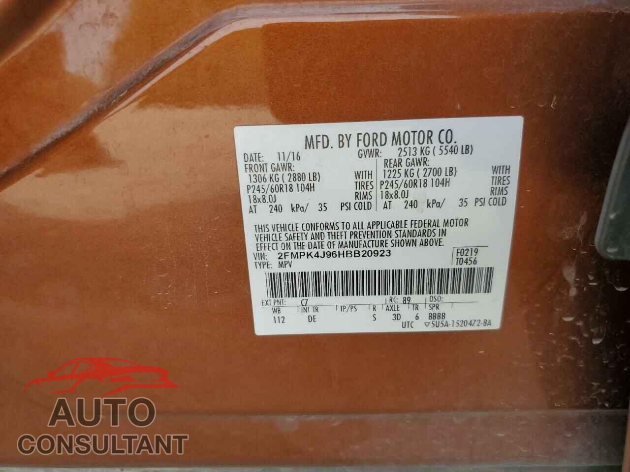 FORD EDGE 2017 - 2FMPK4J96HBB20923