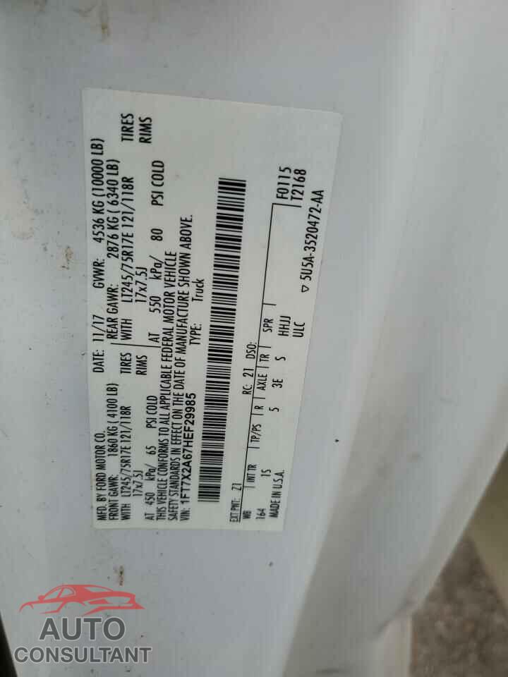 FORD F250 2017 - 1FT7X2A67HEF29985