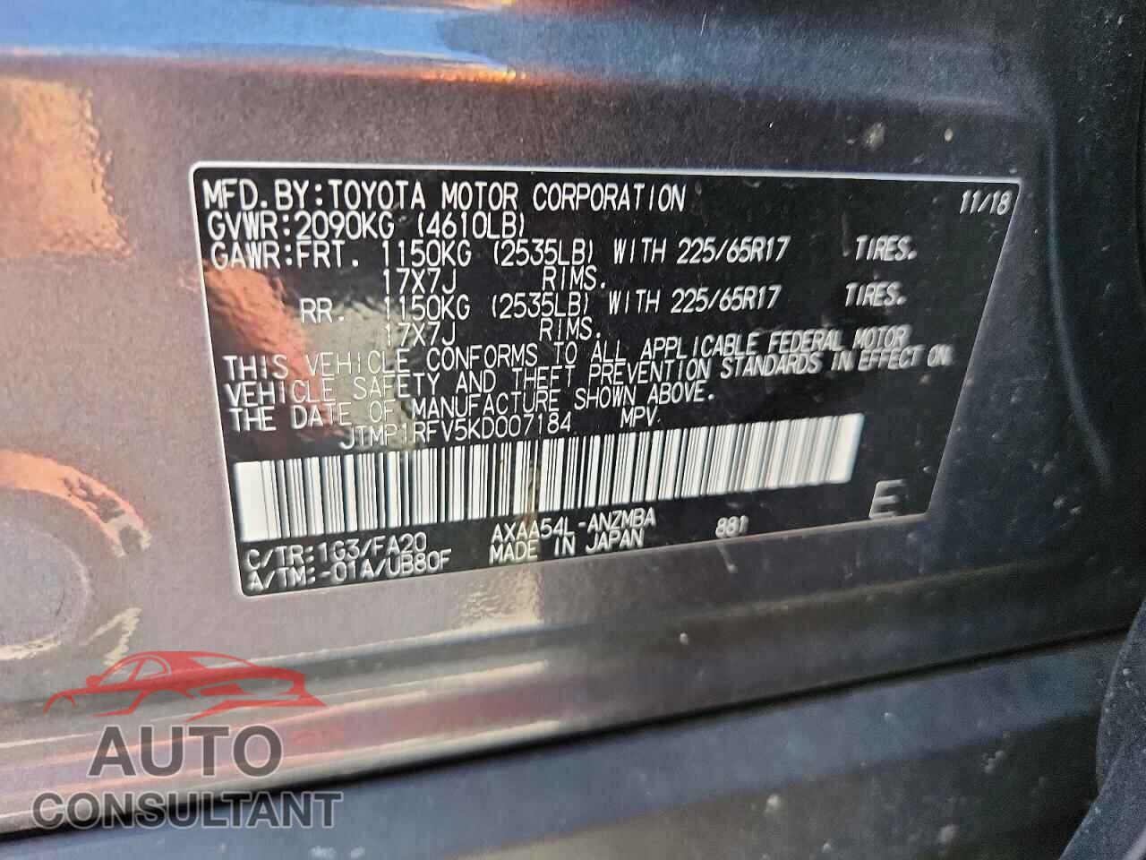 TOYOTA RAV4 2019 - JTMP1RFV5KD007184
