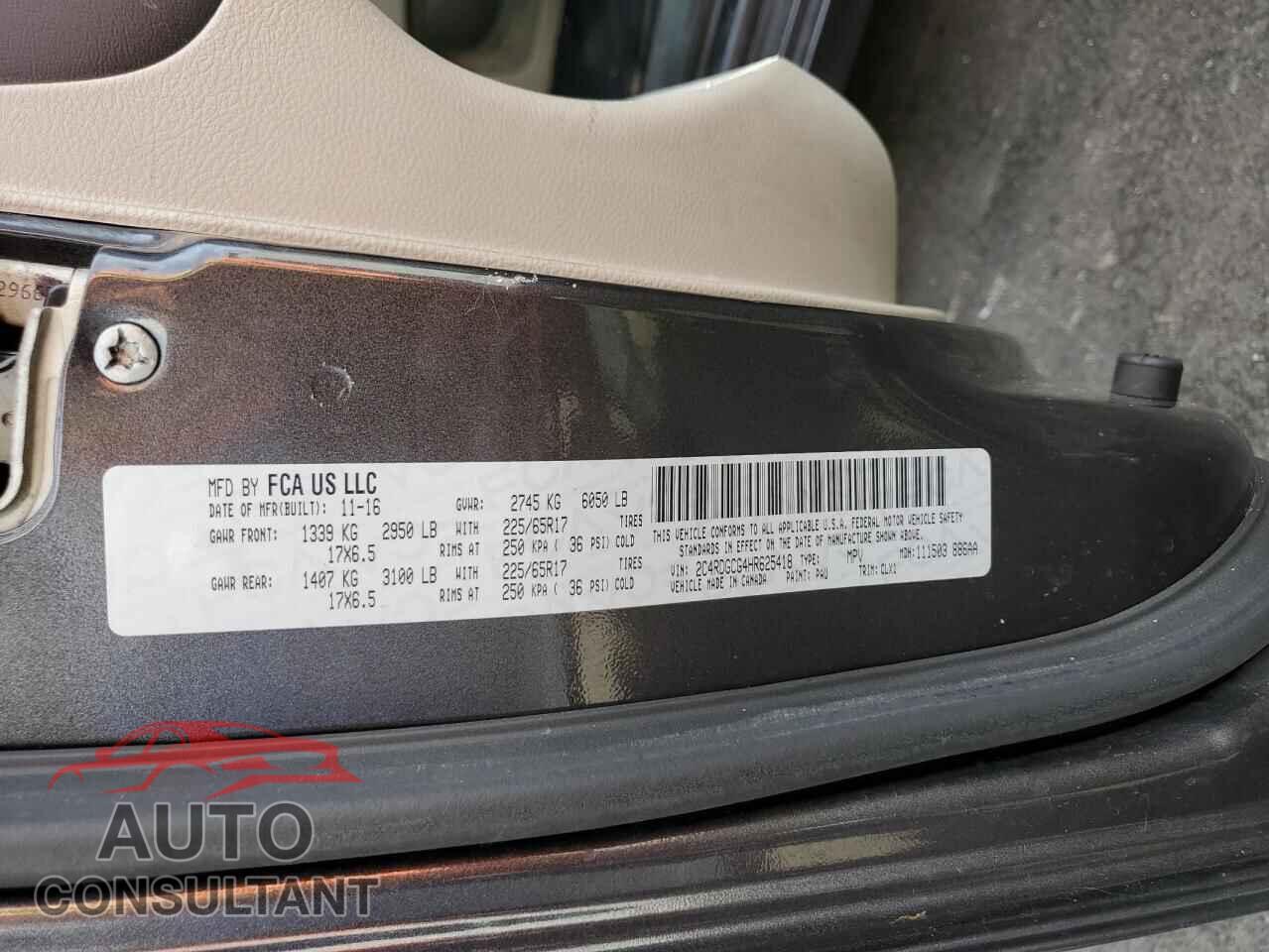 DODGE CARAVAN 2017 - 2C4RDGCG4HR625418