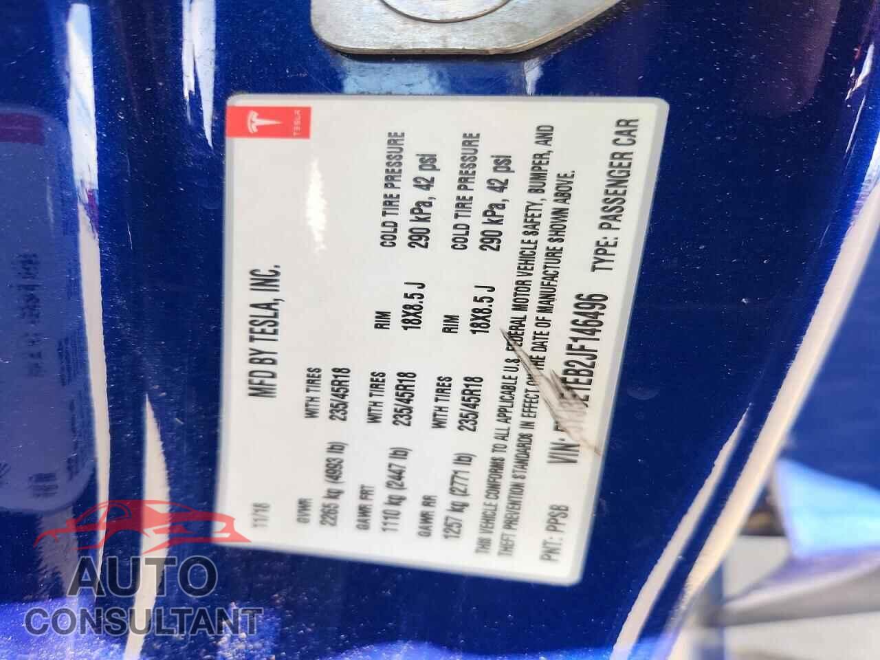 TESLA MODEL 3 2018 - 5YJ3E1EB2JF146496