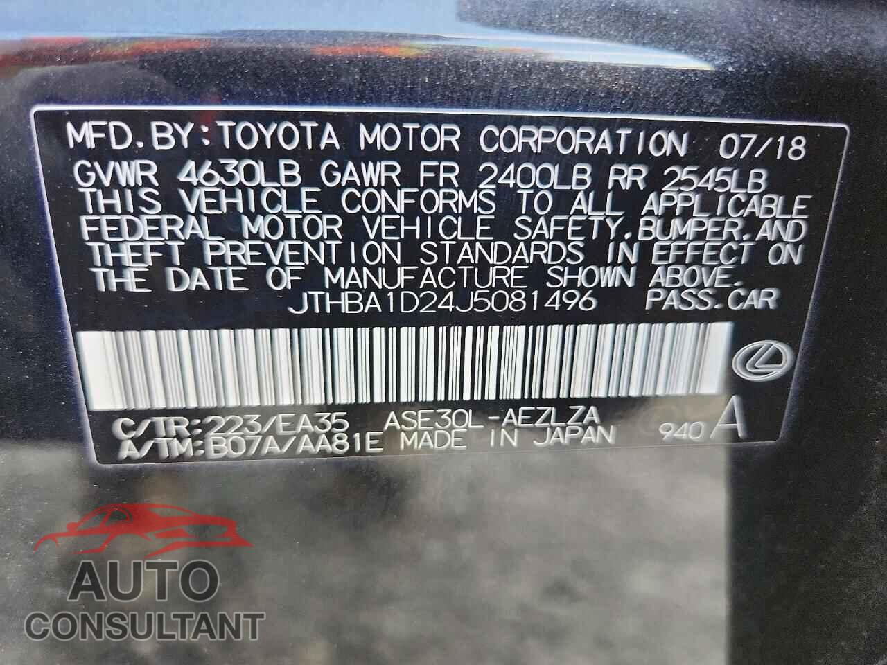 LEXUS IS 2018 - JTHBA1D24J5081496