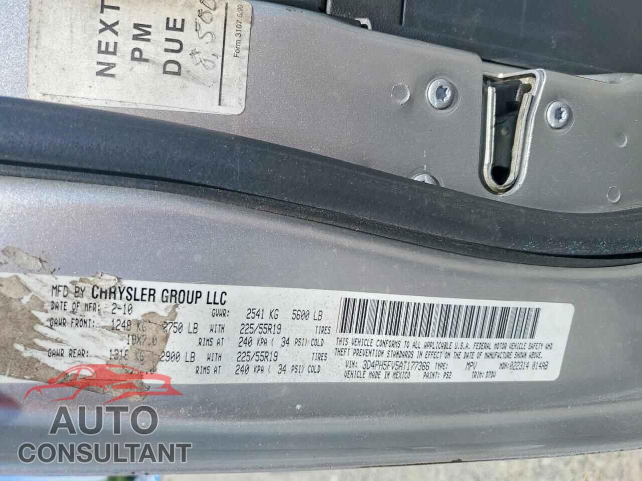 DODGE JOURNEY 2010 - 3D4PH5FV5AT177366