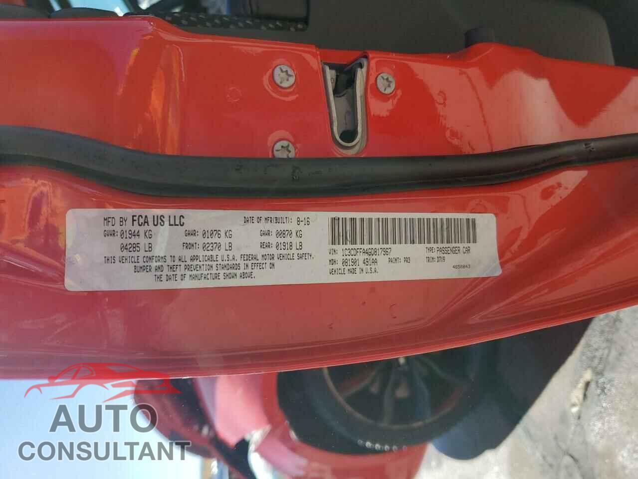 DODGE DART 2016 - 1C3CDFFA4GD817967