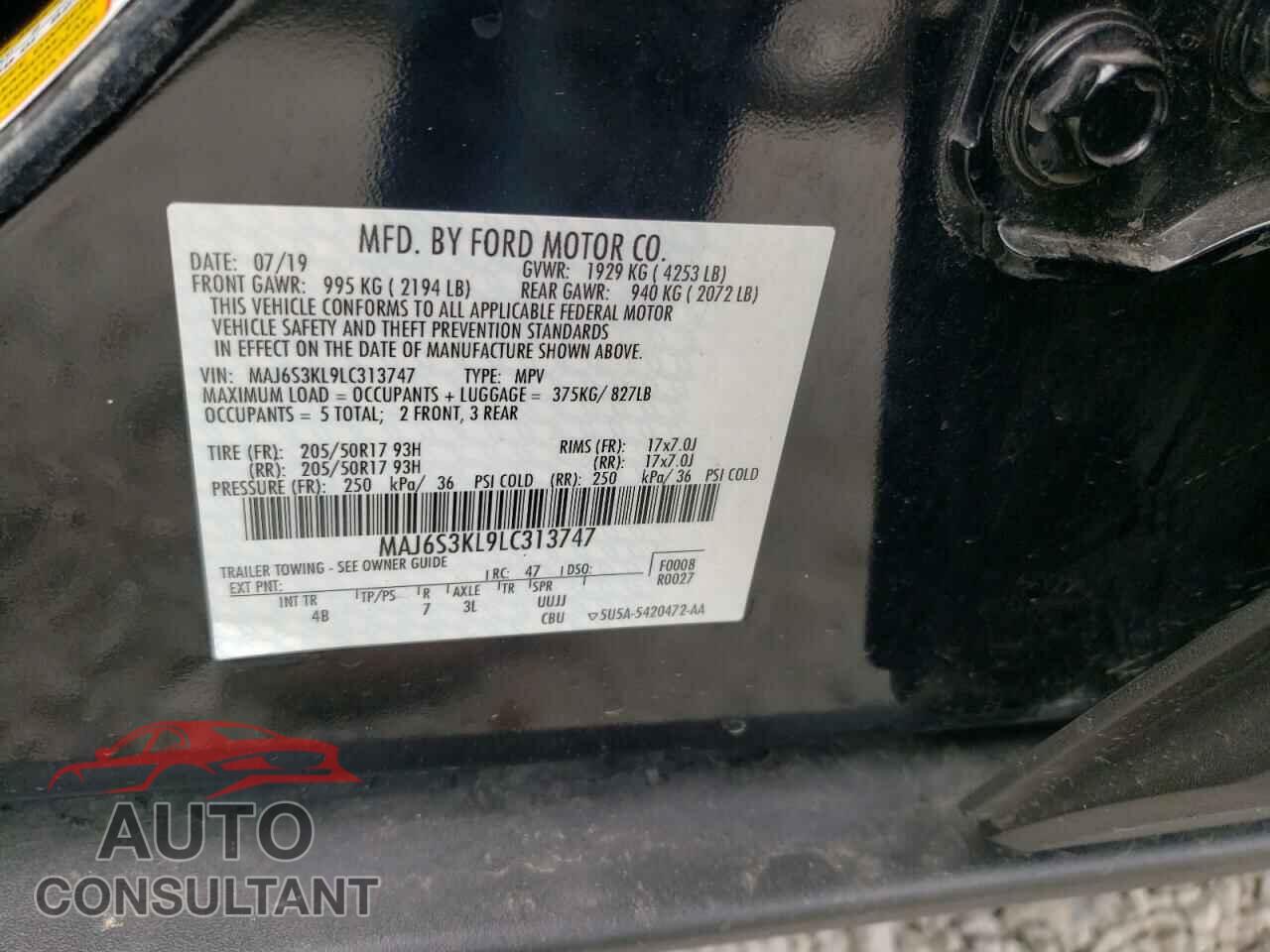 FORD ECOSPORT 2020 - MAJ6S3KL9LC313747