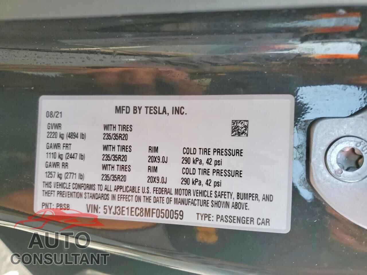 TESLA MODEL 3 2021 - 5YJ3E1EC8MF050059
