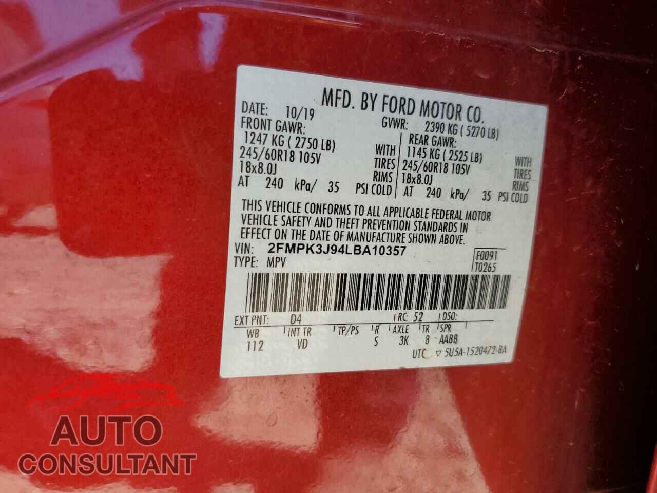 FORD EDGE 2020 - 2FMPK3J94LBA10357