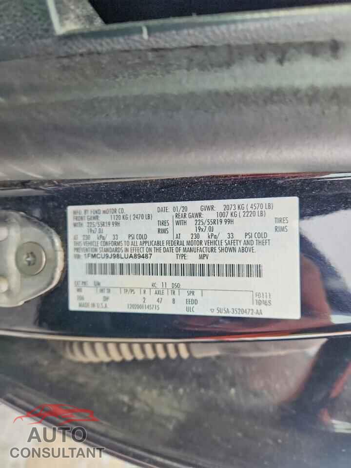 FORD ESCAPE 2020 - 1FMCU9J98LUA89487