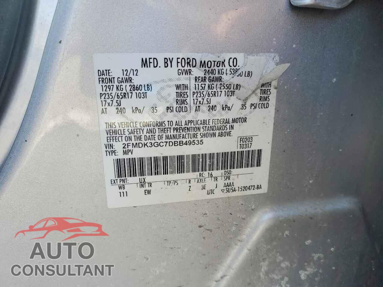FORD EDGE 2013 - 2FMDK3GC7DBB49535