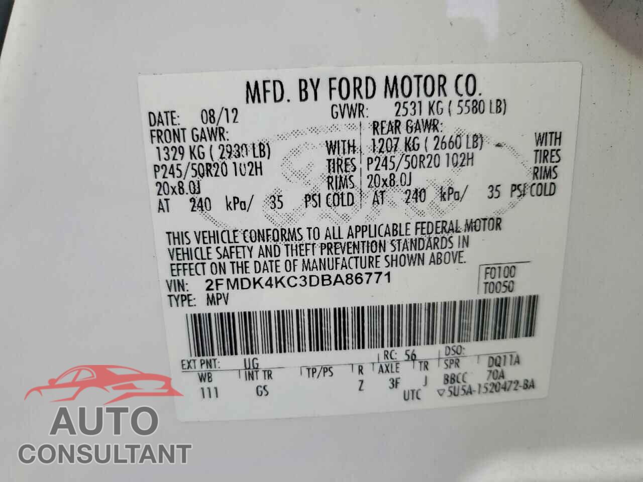 FORD EDGE 2013 - 2FMDK4KC3DBA86771