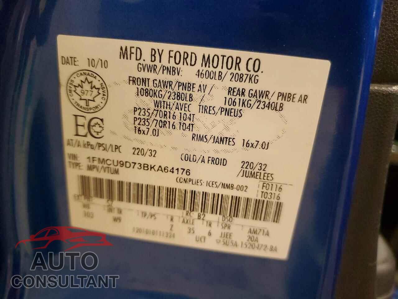 FORD ESCAPE 2011 - 1FMCU9D73BKA64176