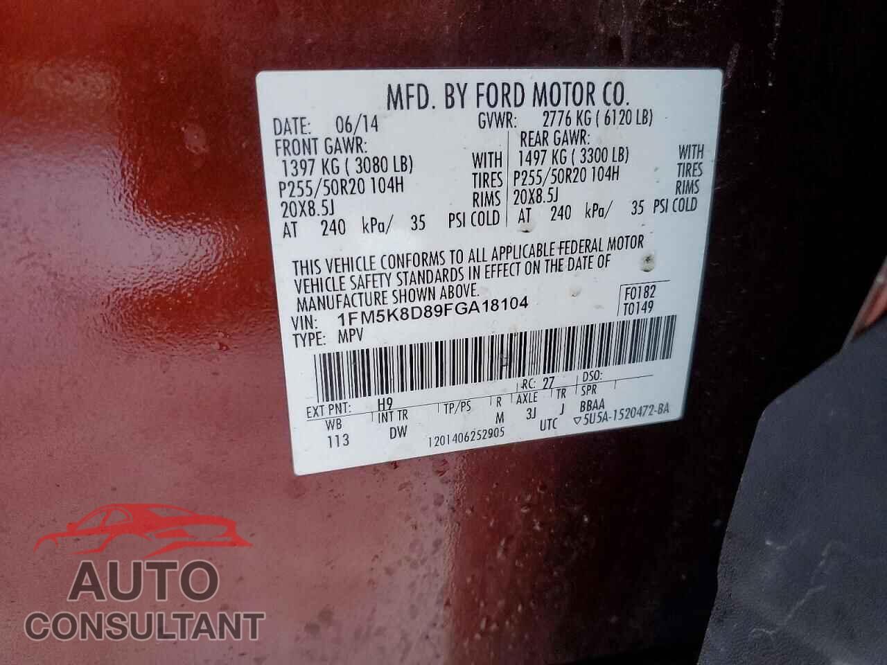 FORD EXPLORER 2015 - 1FM5K8D89FGA18104