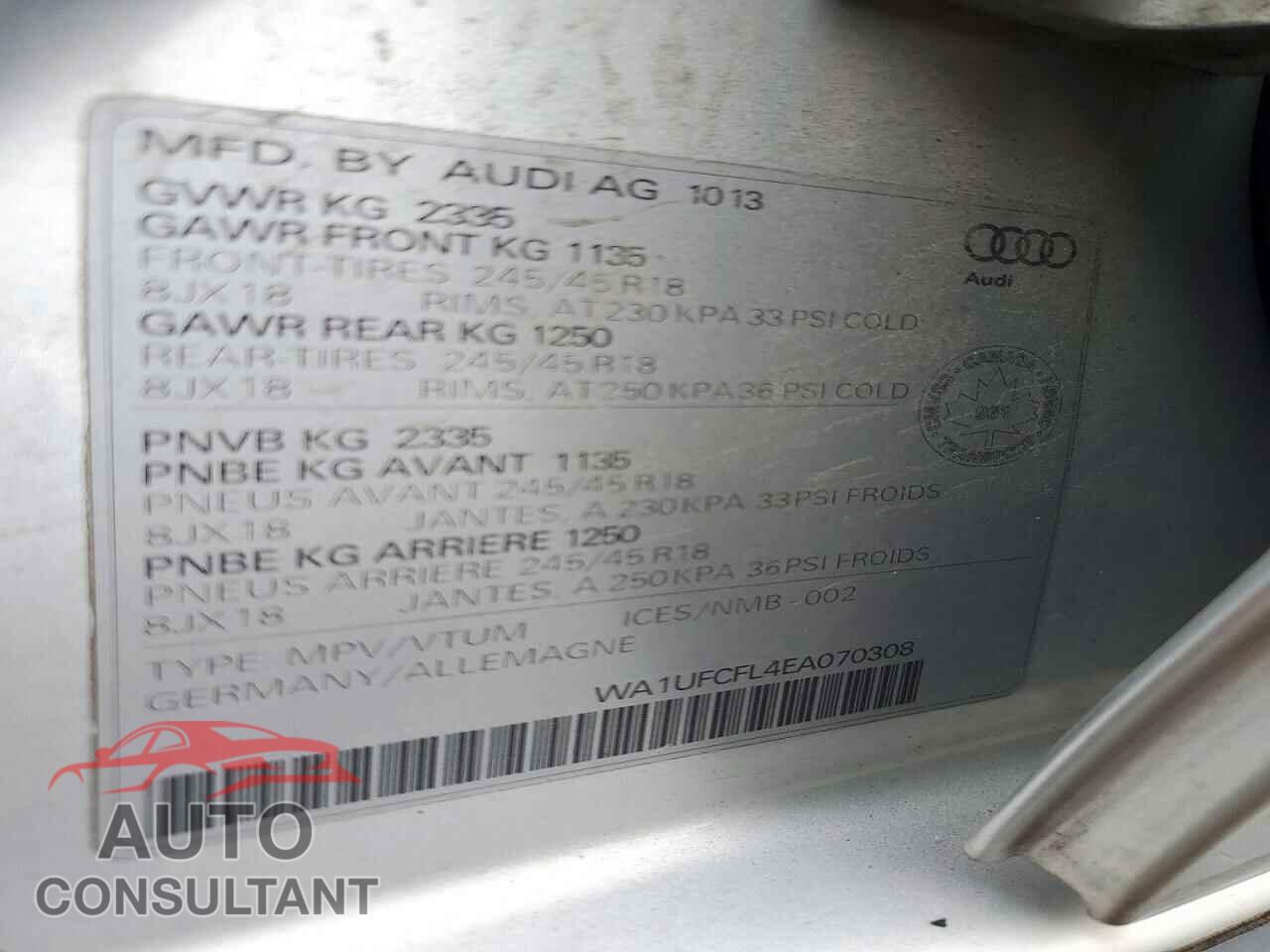 AUDI A4 2014 - WA1UFCFL4EA070308