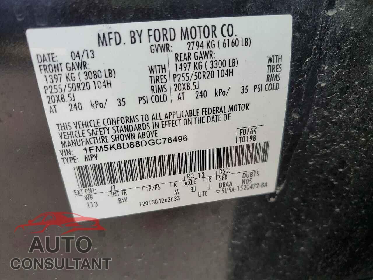 FORD EXPLORER 2013 - 1FM5K8D88DGC76496
