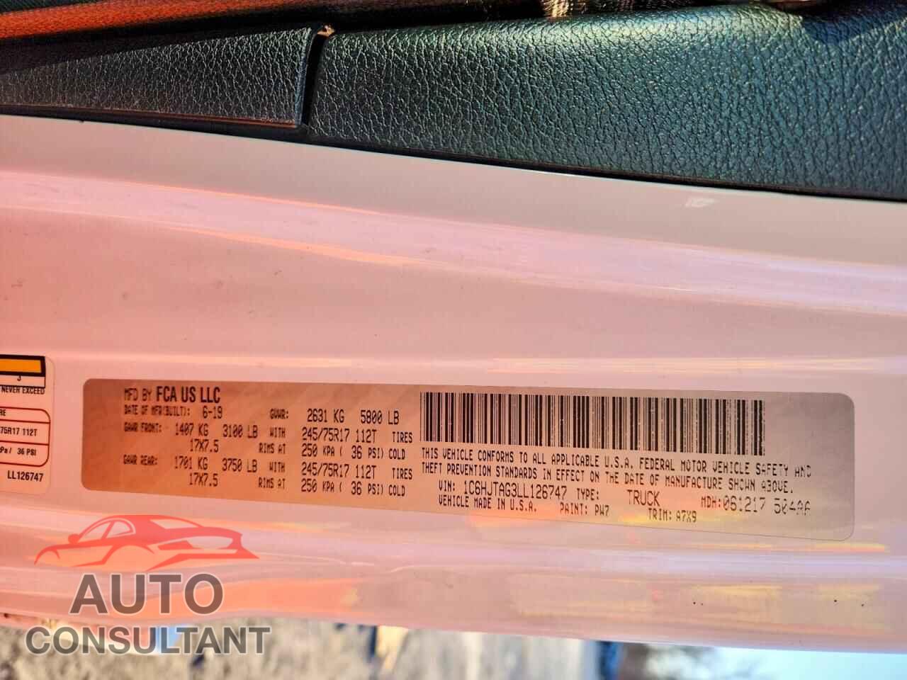 JEEP GLADIATOR 2020 - 1C6HJTAG3LL126747