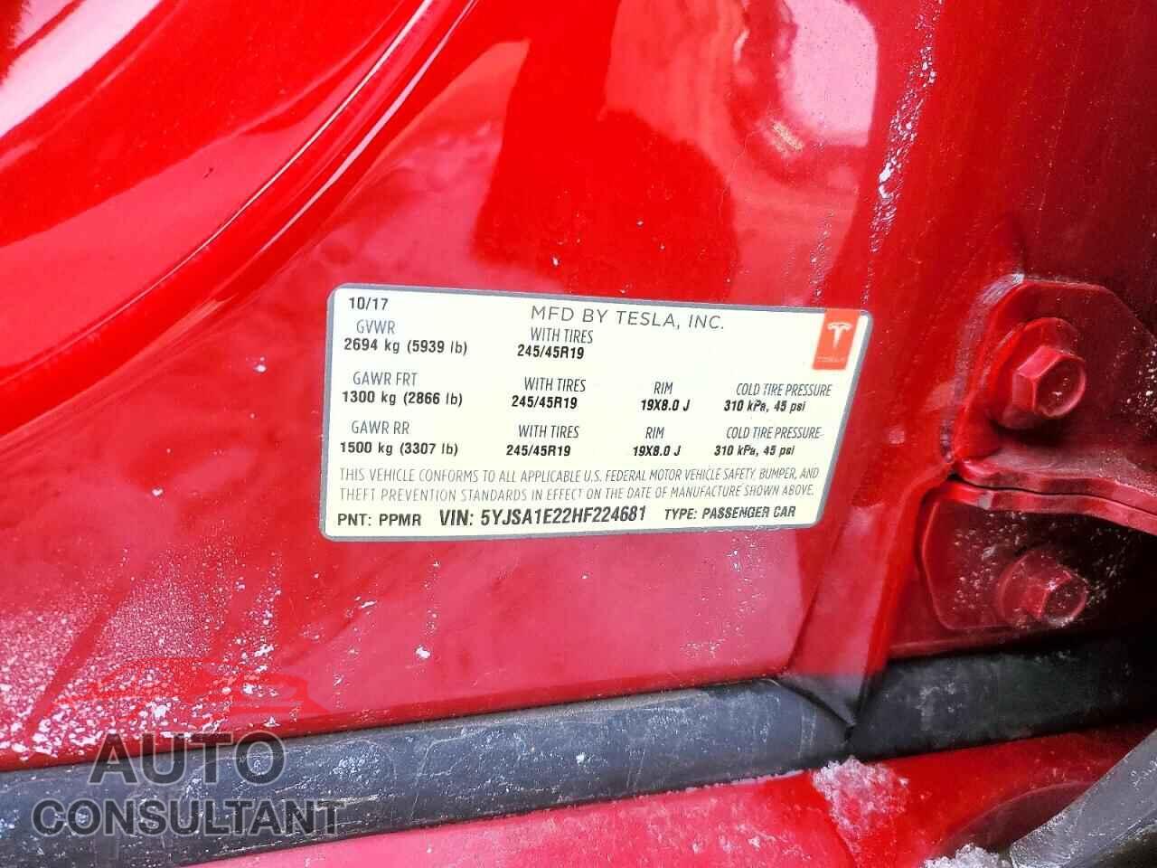 TESLA MODEL S 2017 - 5YJSA1E22HF224681