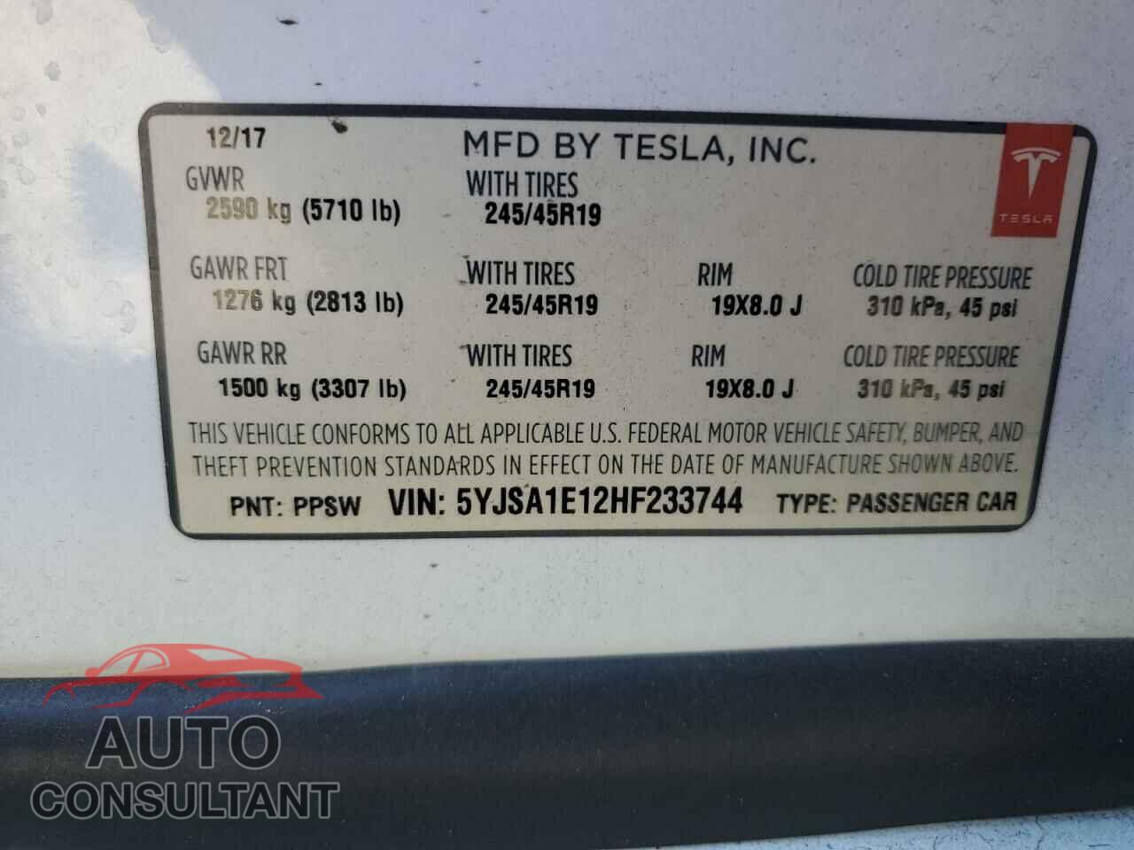 TESLA MODEL S 2017 - 5YJSA1E12HF233744