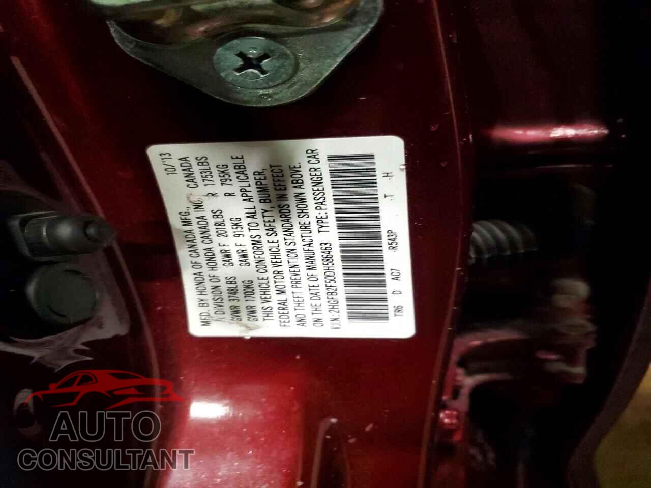 HONDA CIVIC 2013 - 2HGFB2F50DH586463