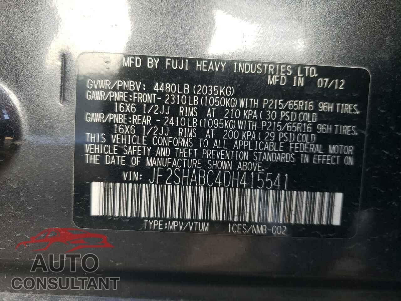 SUBARU FORESTER 2013 - JF2SHABC4DH415541