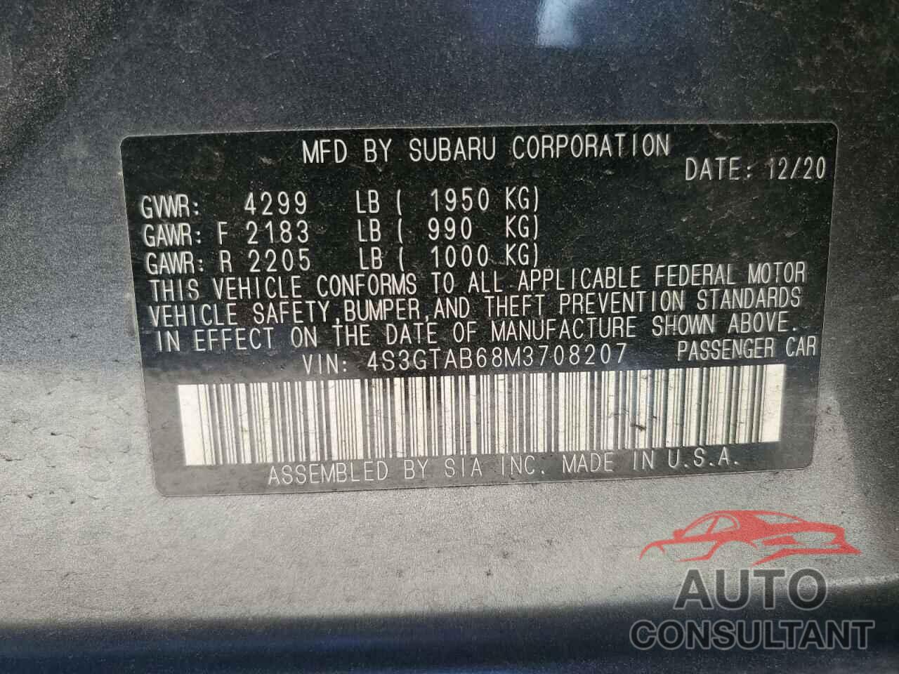 SUBARU IMPREZA 2021 - 4S3GTAB68M3708207