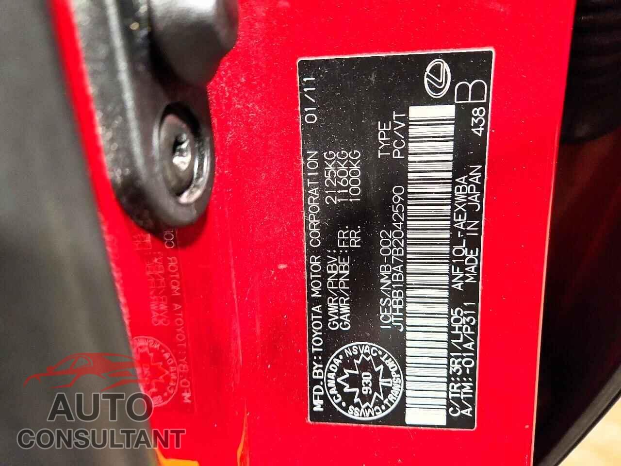 LEXUS HS 2011 - JTHBB1BA7B2042590