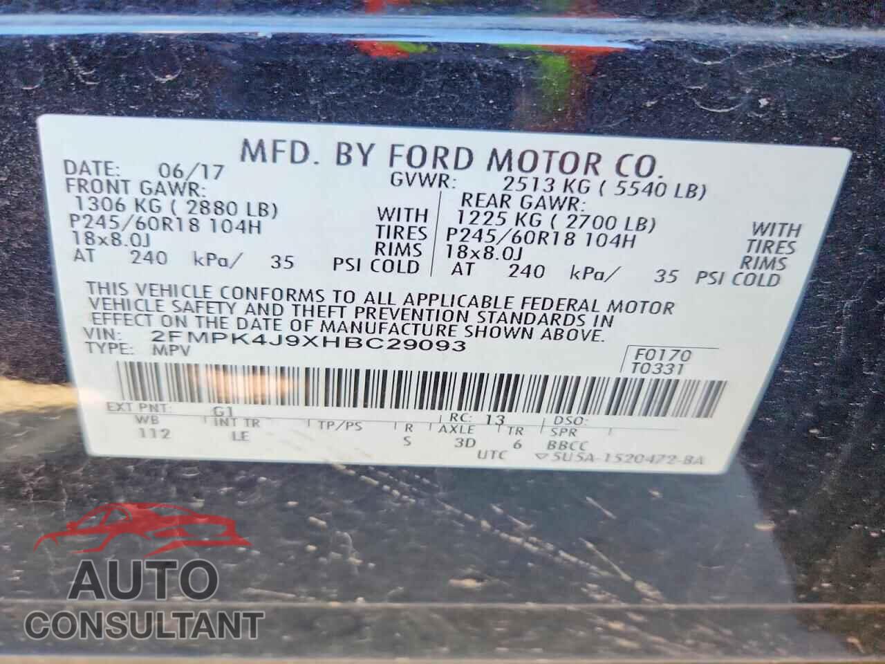 FORD EDGE 2017 - 2FMPK4J9XHBC29093