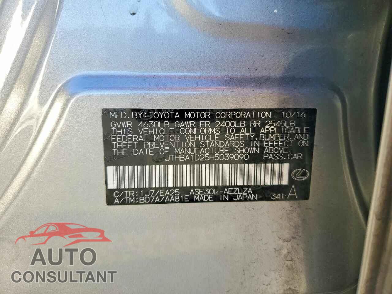 LEXUS IS 2017 - JTHBA1D25H5039090