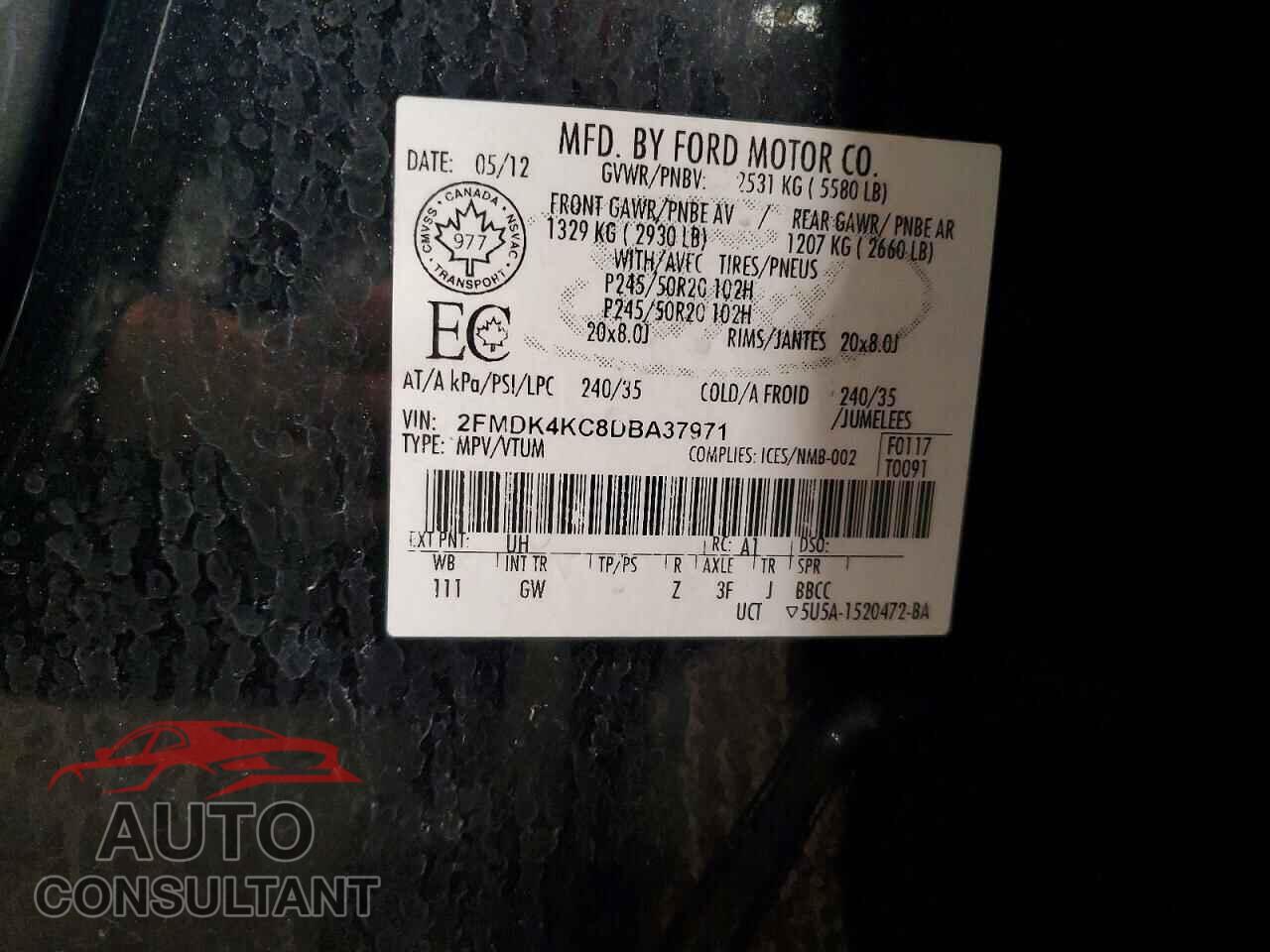 FORD EDGE 2013 - 2FMDK4KC8DBA37971