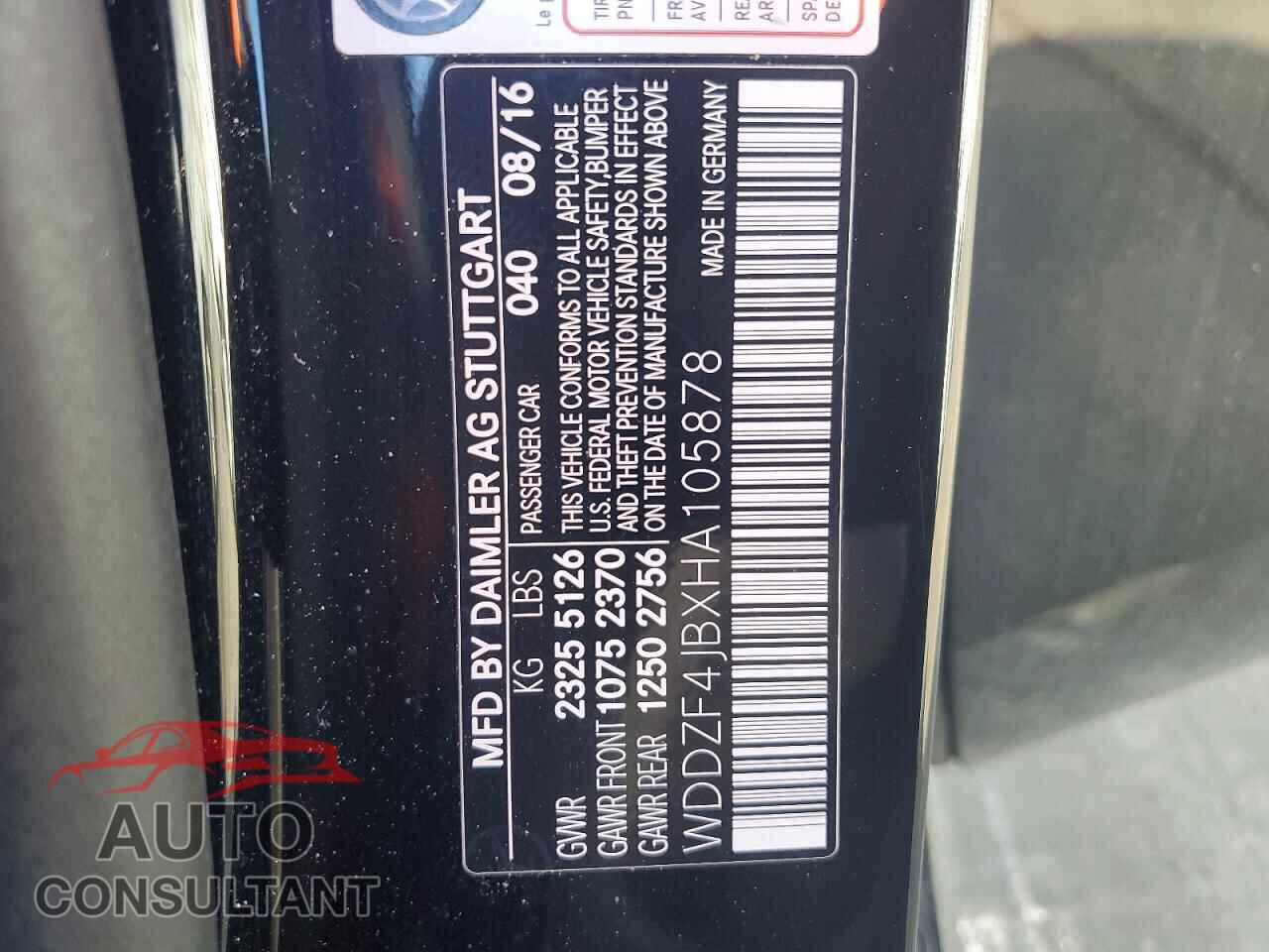 MERCEDES-BENZ E-CLASS 2017 - WDDZF4JBXHA105878