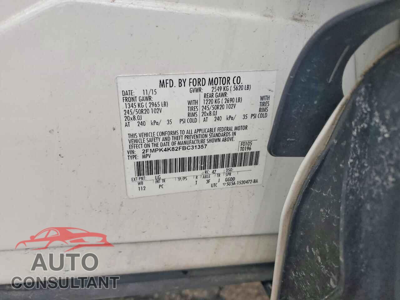 FORD EDGE 2015 - 2FMPK4K82FBC31357