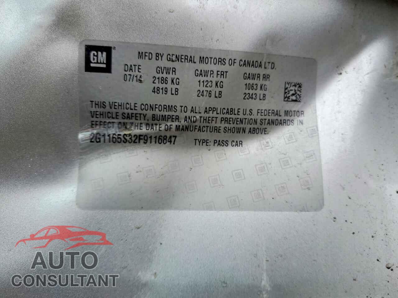 CHEVROLET IMPALA 2015 - 2G1165S32F9116847