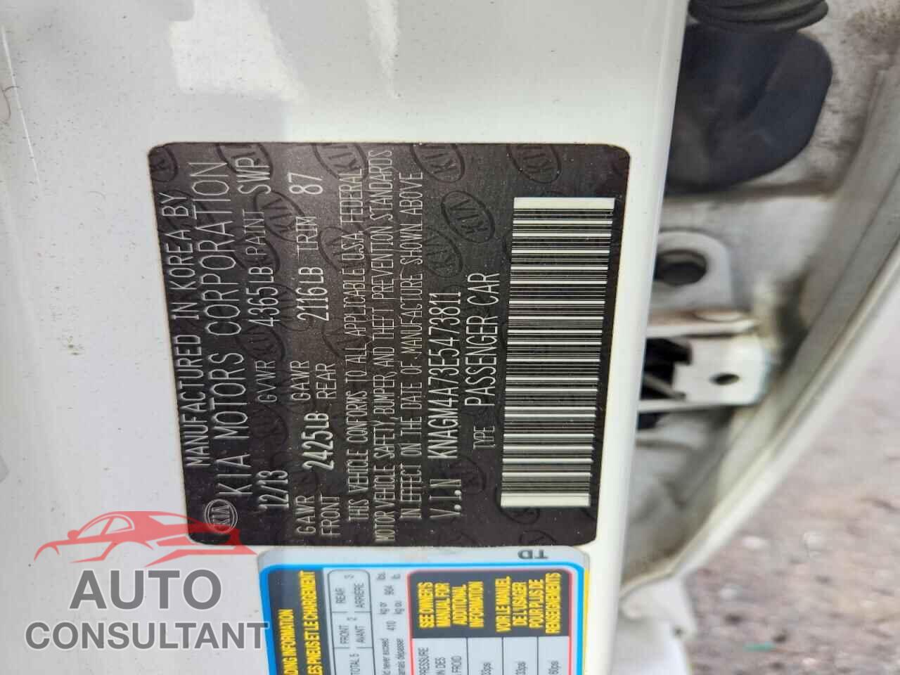 KIA OPTIMA 2014 - KNAGM4A73E5473811