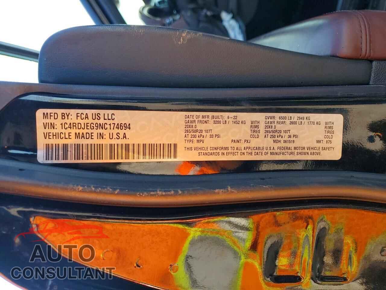 DODGE DURANGO 2022 - 1C4RDJEG9NC174694