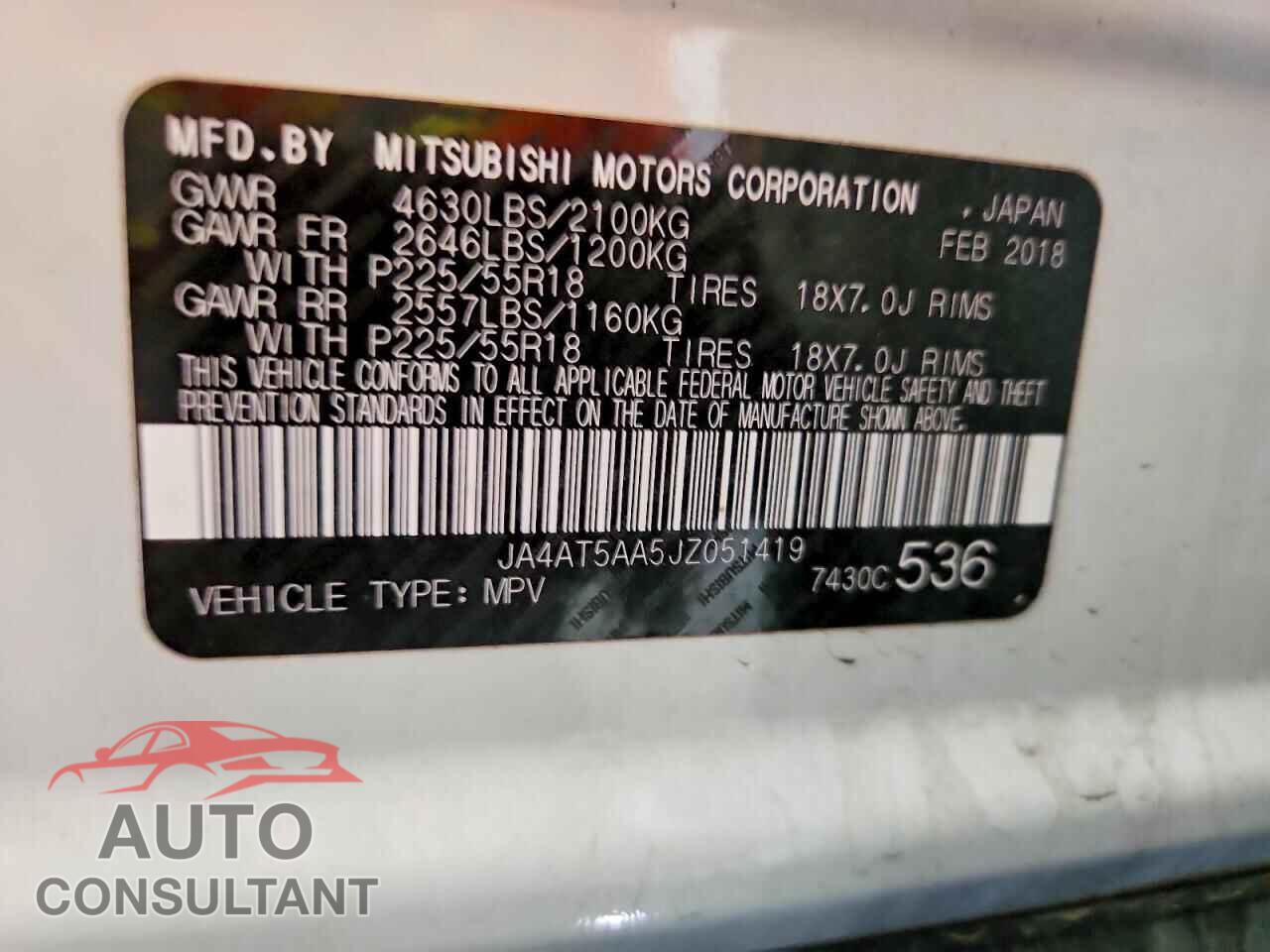 MITSUBISHI ECLIPSE 2018 - JA4AT5AA5JZ051419